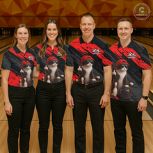 Load image into Gallery viewer, Custom Funny Cat Red Bowling Jersey for Men Bowling Polo &amp; 1/4 Zip Bowling Team Shirts HNT198