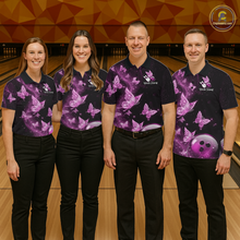 Load image into Gallery viewer, Custom Pink Galaxy Butterflies Bowling Shirt for Women Butterfly Bowling Team Jersey Bowling League HNT277