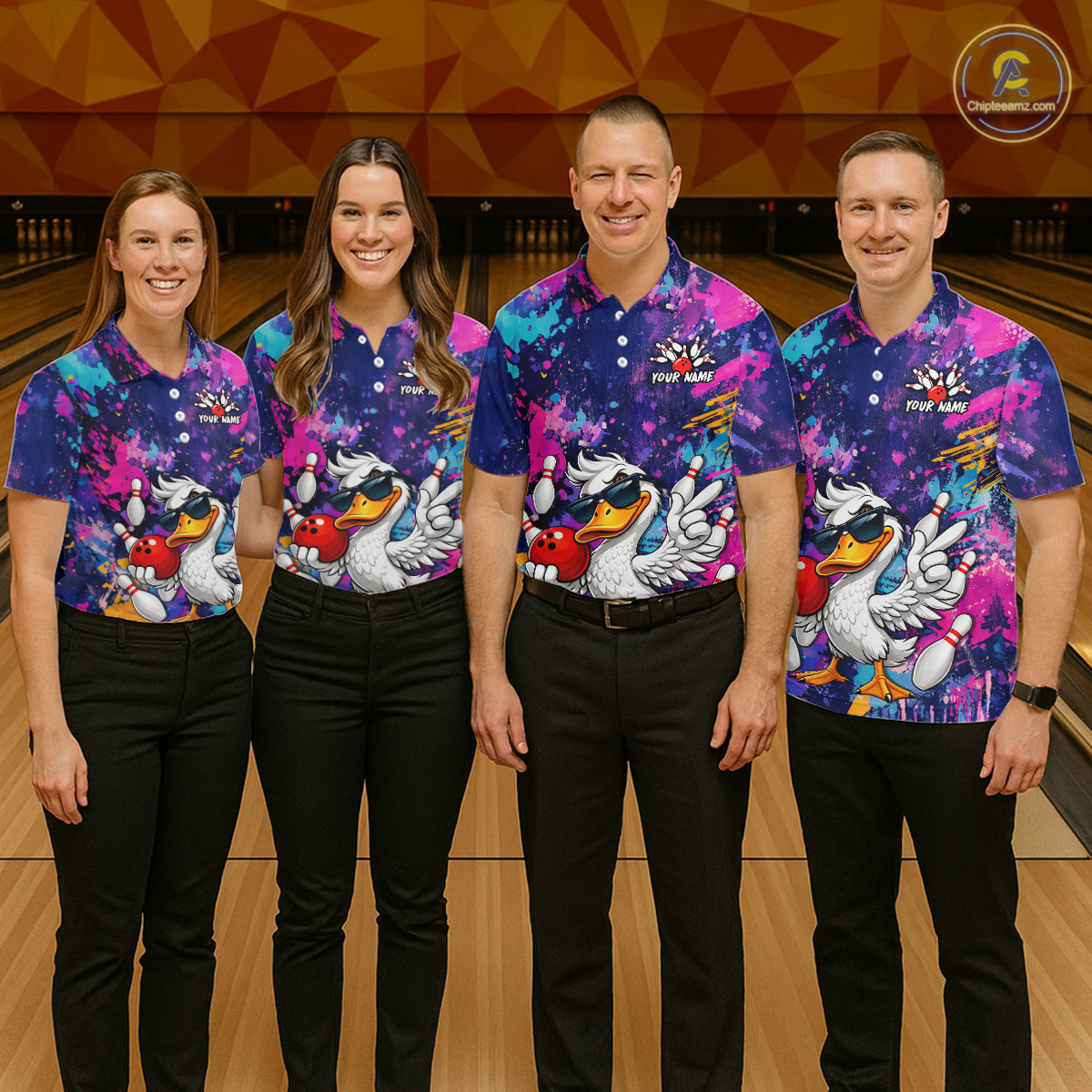 Custom Graffiti Funny Duck Bowling Jersey for Women Bowling League Bowling Team Shirts Polo & 1/4 Zip HN234