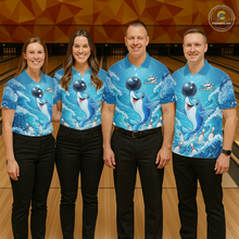 Load image into Gallery viewer, Custom Funny Dolphin Bowling Polo Shirt Blue Ocean Team Jersey Bowling Outfit for Women QZT857