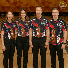 Load image into Gallery viewer, Custom Red Funny Horse Bowling Tournament Jersey for Men Bowling Team Shirts Polo &amp; 1/4 Zip HNT180
