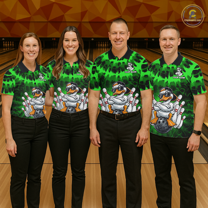 Custom Green Funny Duck Bowling Jersey for Women Bowling Uniform Polo & 1/4 Zip Bowling Team Shirts HNT238