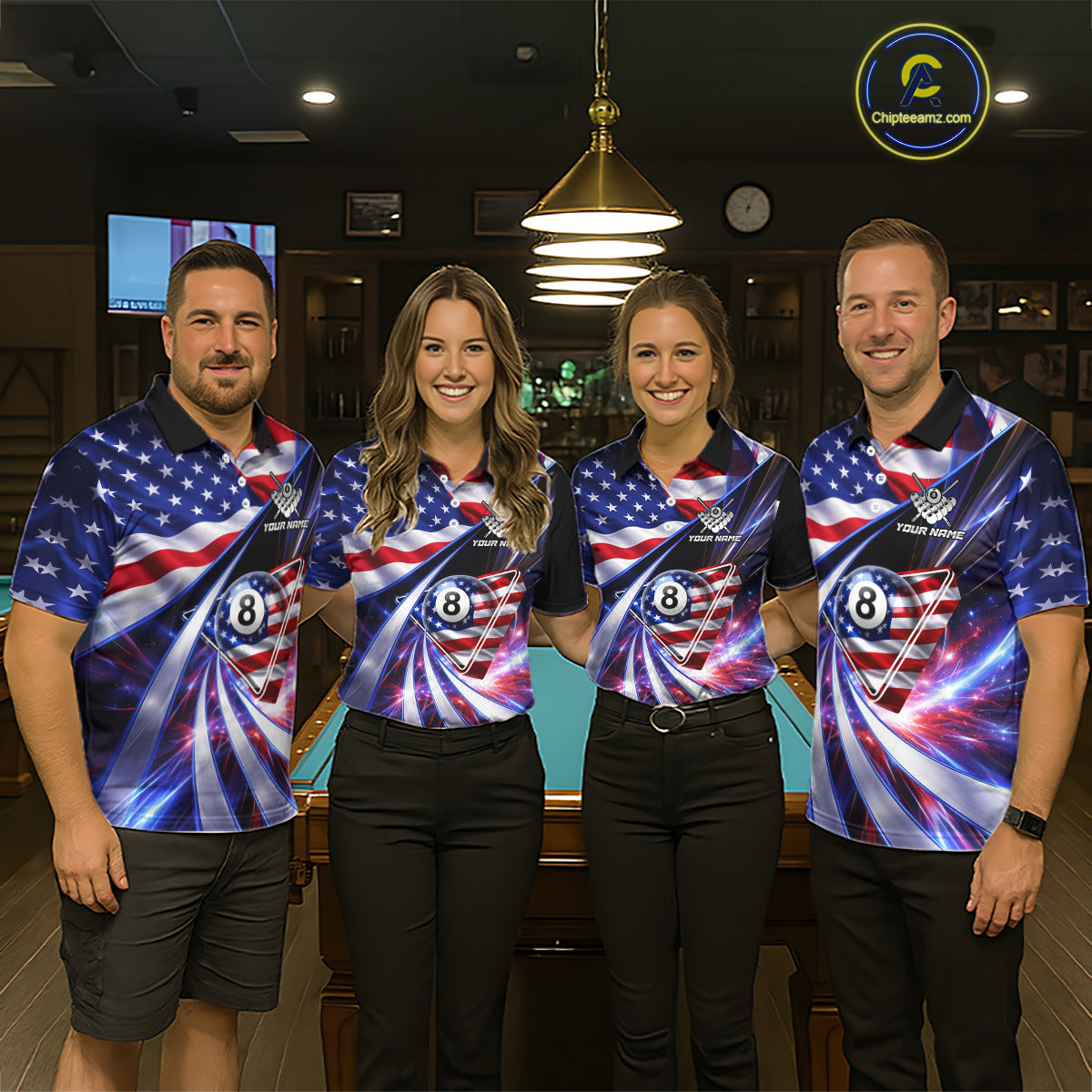 Personalized Colorful Galaxy American Flag 8 Ball Pool Billiard Shirts For Women Billiard Attire Gifts NYN2791