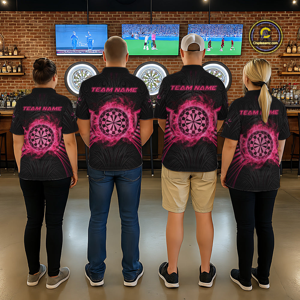 Black And Pink Smokes Dartboard Men Darts Polo Shirts Custom Tribal Dart Team Jerseys NYN2349