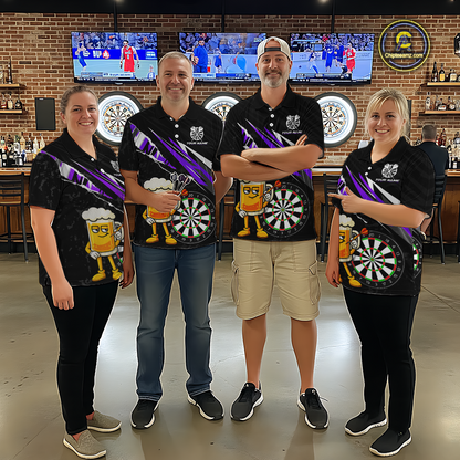Custom Purple Funny Beer Dart Shirts for Men Darts Team Jerseys Dart Tournament Polo & 1/4 Zip NNT139