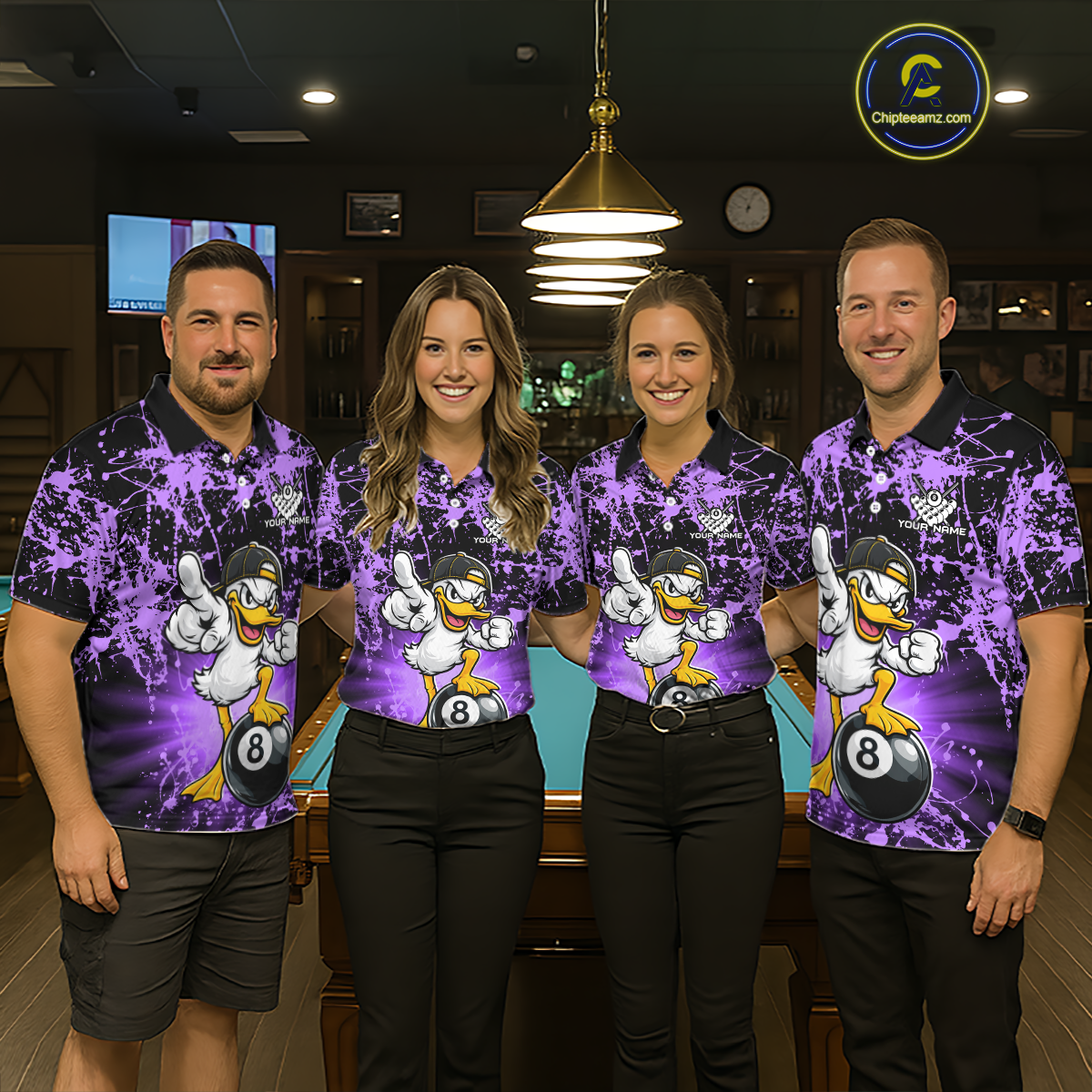 Custom Purple Funny Duck Billiard Shirt for Women Billiard Team Jersey League 8 Ball Pool Shirts NNT171