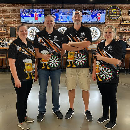 Custom Orange Funny Beer Dart Shirts for Men Darts Team Jerseys Dart Tournament Polo & 1/4 Zip NNT139