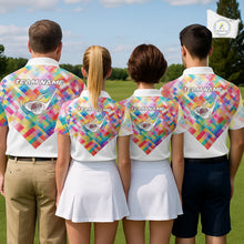 Load image into Gallery viewer, Geometric Pink Mens Golf Polo Shirts Custom Name Golf Shirts For Men Personalized Golf Gifts NHN0089