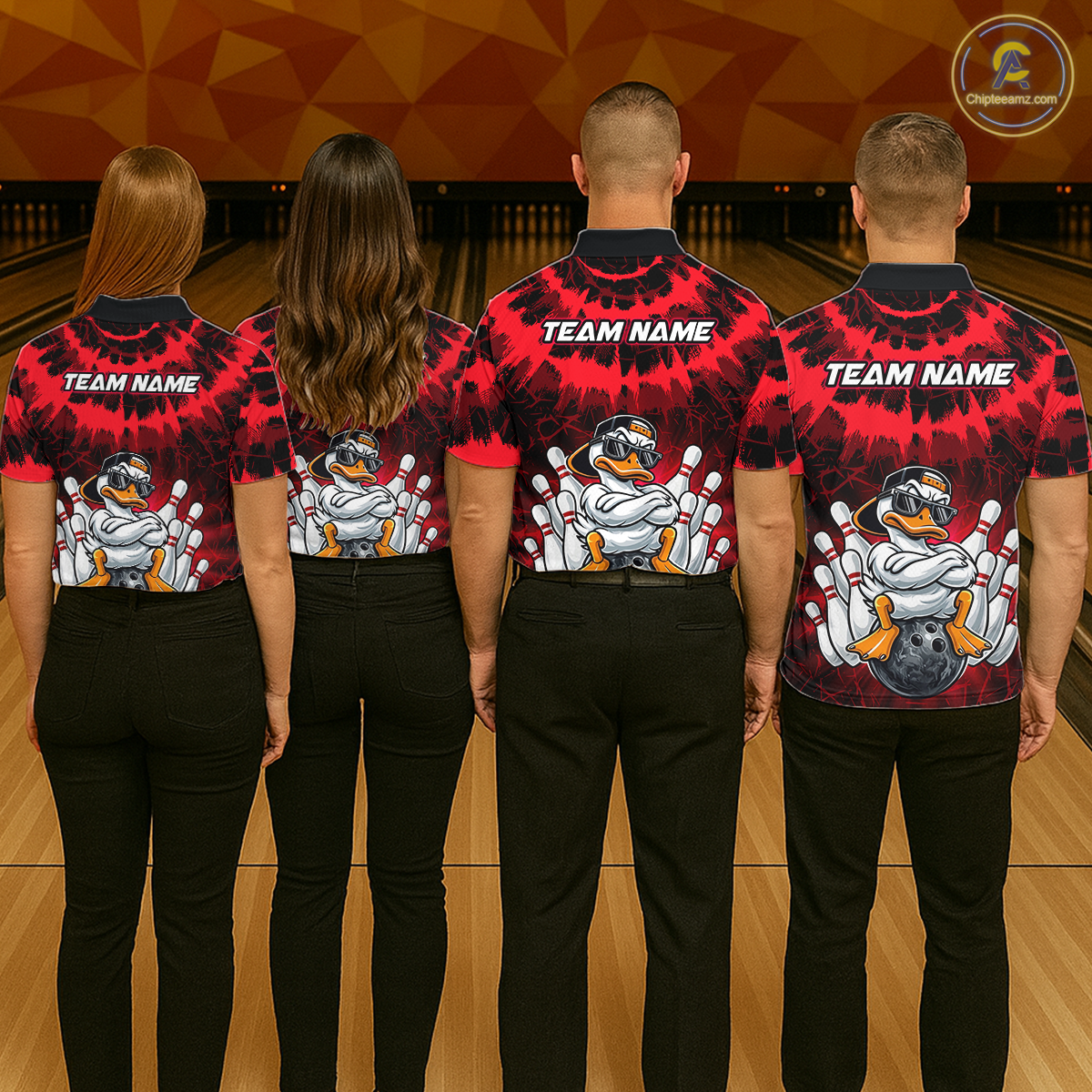 Custom Red Funny Duck Bowling Jersey for Women Bowling Uniform Polo & 1/4 Zip Bowling Team Shirts HNT238