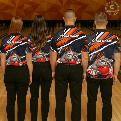 Custom Orange Raccoon Funny Bowling Jersey for Men Bowling Team Shirts Polo & 1/4 Zip HNT247