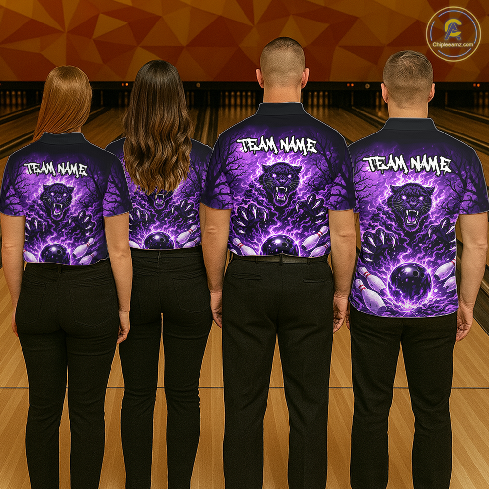 Custom Panther Bowling Shirt for Men Bowling Team Jersey Bowling Outfit Polo & Quarter-Zip QZT970