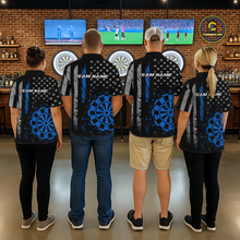 Load image into Gallery viewer, Custom Blue US Flag Darts Shirt for Women Darts Team Jerseys Dart Tourament Polo &amp; 1/4 Zip NNT116