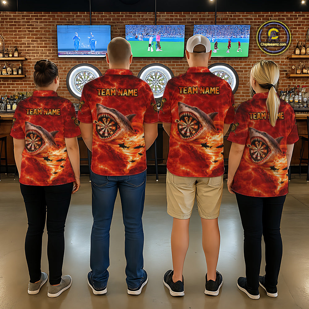 Fire Flame Tornado Funny Shark Darts Polo Shirt For Men Custom Dart Team League Shirt|Red NYN2657