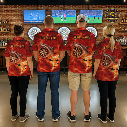 Fire Flame Tornado Funny Shark Darts Polo Shirt For Men Custom Dart Team League Shirt|Red NYN2657