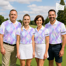 Load image into Gallery viewer, Violet And Blue Square Pattern Womens Golf Polo Shirt Custom Name Golf Tops For Ladies NHN0203