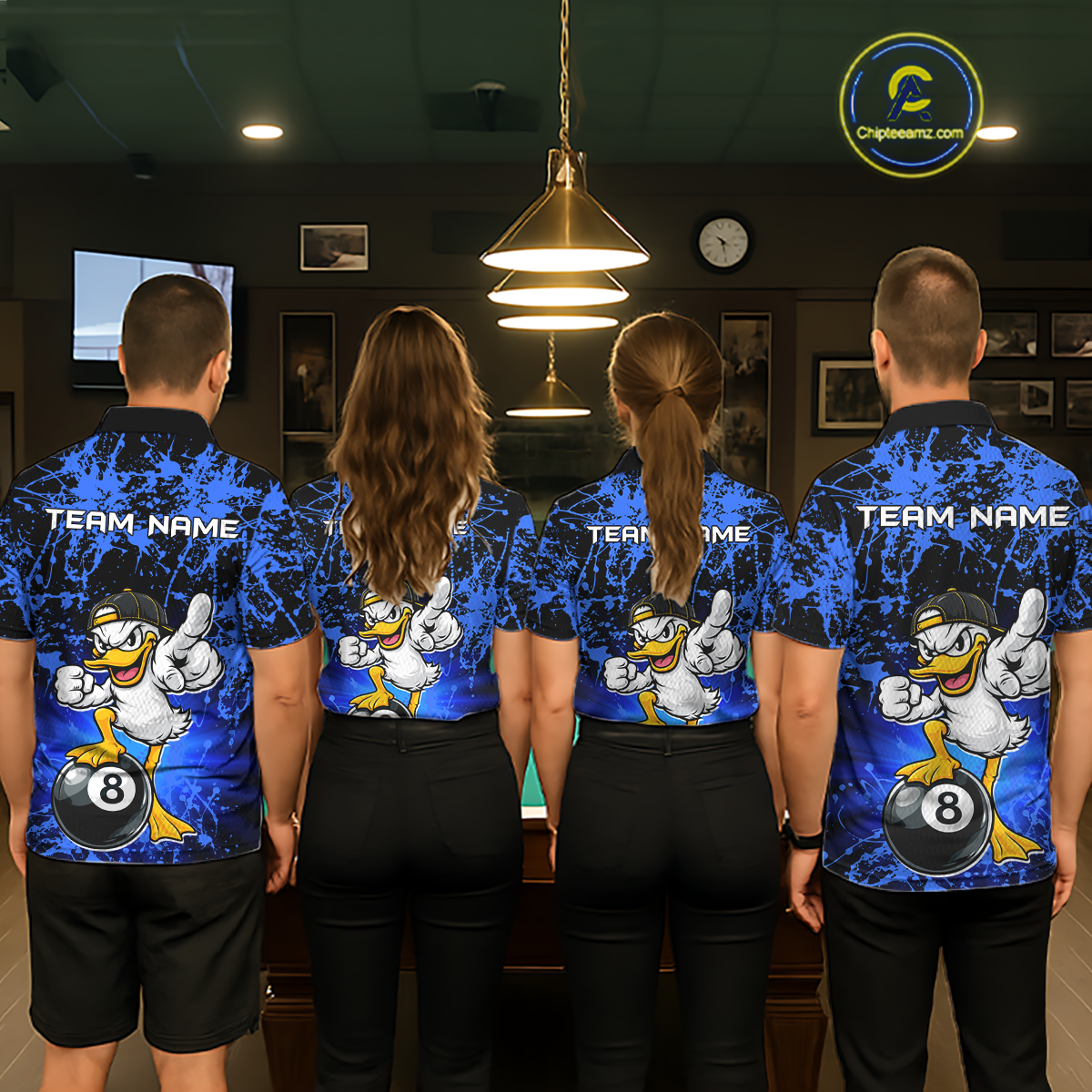 Custom Blue Funny Duck Billiard Shirt for Women Billiard Team Jersey League 8 Ball Pool Shirts NNT171
