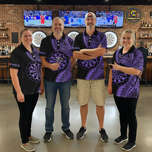 Load image into Gallery viewer, Custom Purple Tribal Dart Shirts for Men Dart Team Jersey Dartboard Gifts Polo &amp; 1/4 Zip NNT163