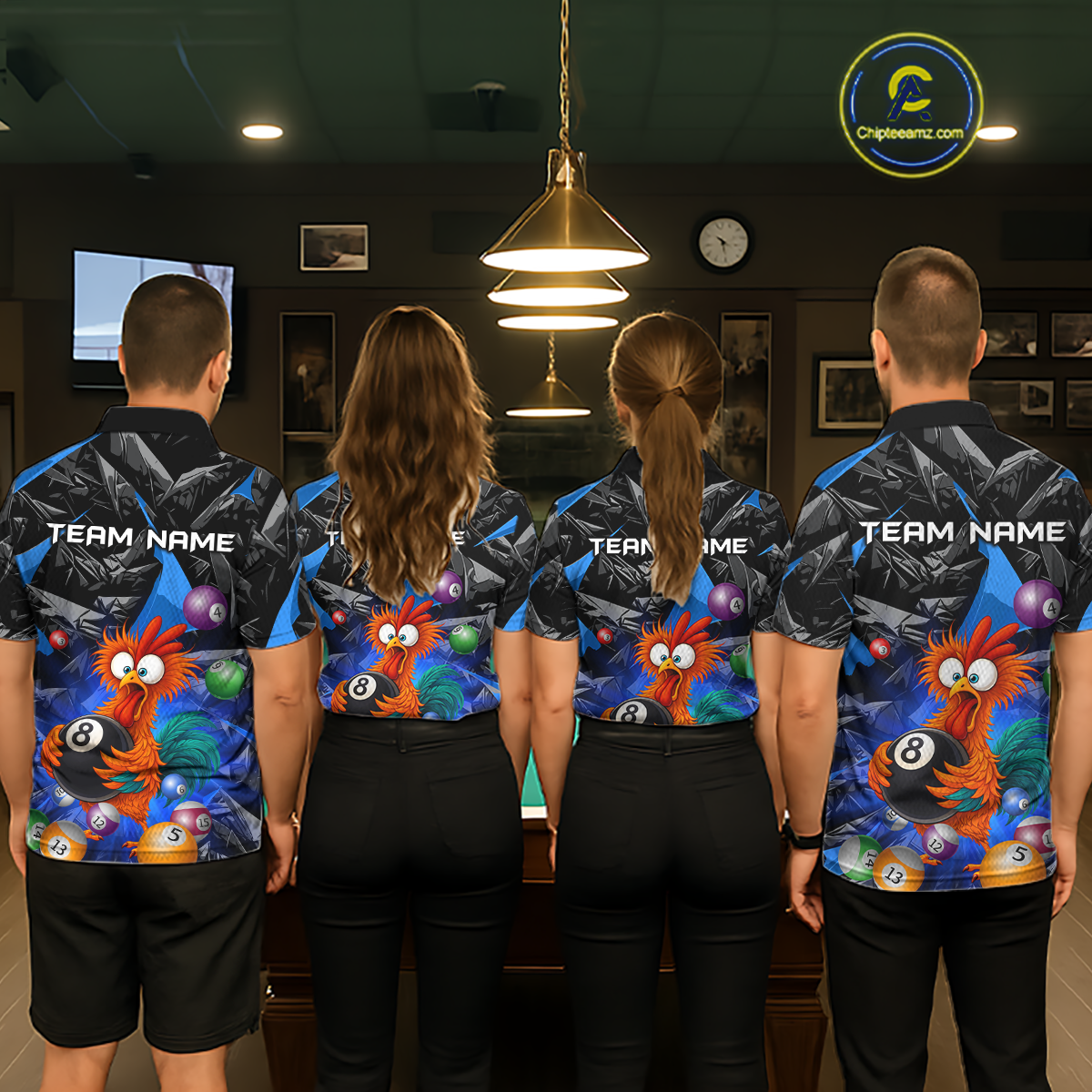 Custom Funny Blue Chicken 8 Ball Pool Billiard Shirt for Men Polo & 1/4 Zip, Billiard Team Jerseys NNT148