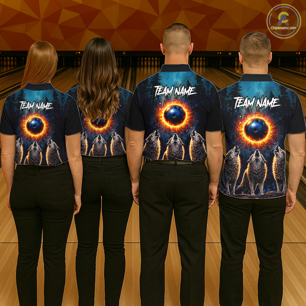 Flame Wolf Bowling Jersey for Men Bowling Uniform Polo &1/4 Zip Custom Bowling Team Shirts HNT252