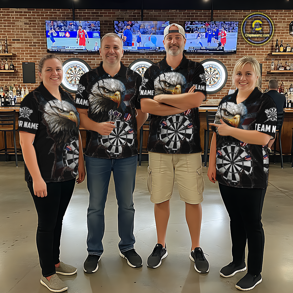 Custom US Flag Eagle Dart Shirts For Men Dart Board Gifts Darts Team Jerseys Dart League NNT154