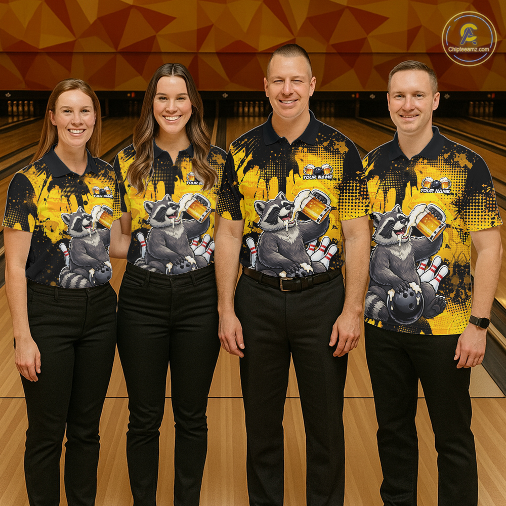 Custom Beer Raccoon Bowling Jersey for Men Bowling Polo & 1/4 Zip Bowling Team Shirts HNT270