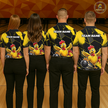 Load image into Gallery viewer, Custom Black &amp; Yellow Funny Chicken Bowling Shirt for Men Bowling Team Jersey Polo &amp; Quarter-Zip QZT1010