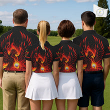 Load image into Gallery viewer, Mens Golf Polo Shirt Custom Phoenix Red Flame Team Golf Tops, Black Golf Outfit For Men NHN0084