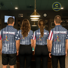 Load image into Gallery viewer, Custom American Flag Billiard Team Shirts for Men Patriotic Billiard Jersey Polo &amp; 1/4 Zip Pool Shirt BHT24