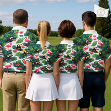 Load image into Gallery viewer, Funny Womens Golf Polo Shirt Custom Floral Tropical Pattern Flamingo Golf Shirts For Ladies NHN0193