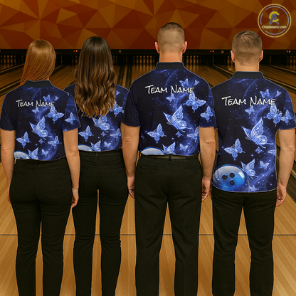 Custom Blue Galaxy Butterflies Bowling Shirt for Men Butterfly Bowling Team Jersey Bowling League HNT277