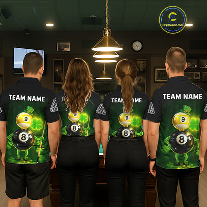 Funny Shamrock Pool 9 Ball & 8 Ball Women's Billiard Team Shirt Custom Patrick Day Billiard Attire NYN2473