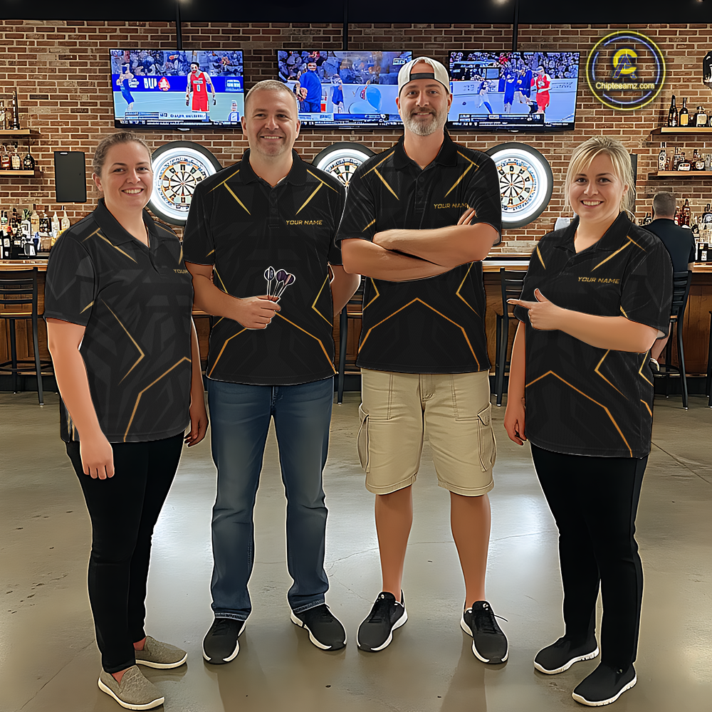 Custom Black Gold Dartboard Shirts Dart Shirt for Women Dart Team Jersey Dart League NNT178