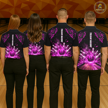 Load image into Gallery viewer, Custom Pink Flame Bowling Team Shirt for Men Polo &amp; 1/4-Zip Bowling Jersey Bowling League Uniform QZT866