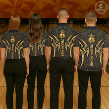 Load image into Gallery viewer, Black And Gold Crown Bowling Ball Polo &amp; 1/4-Zip Shirts For Men Custom Tribal Bowling Team Jerseys NYN3124