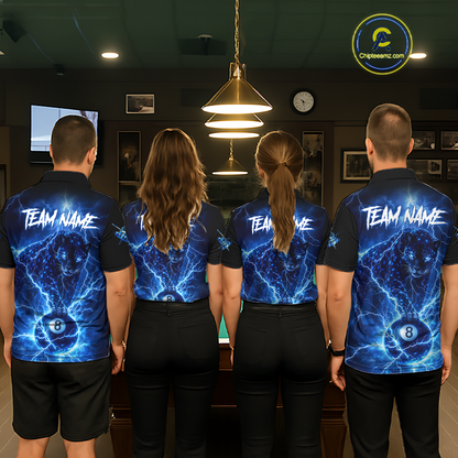Peronalized Blue Thunder Lightning Leopard Custom Billiard Shirt for Men 8 Ball Billiard Jersey BHT17