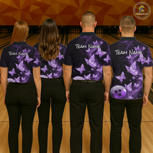 Load image into Gallery viewer, Custom Purple Galaxy Butterflies Bowling Shirt for Women Butterfly Bowling Team Jersey Bowling League HNT277
