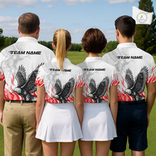 Load image into Gallery viewer, Womens Golf Polo Shirt Custom Eagle Red Flame Team Golf Tops, White Golf Outfit For Women NHN0070