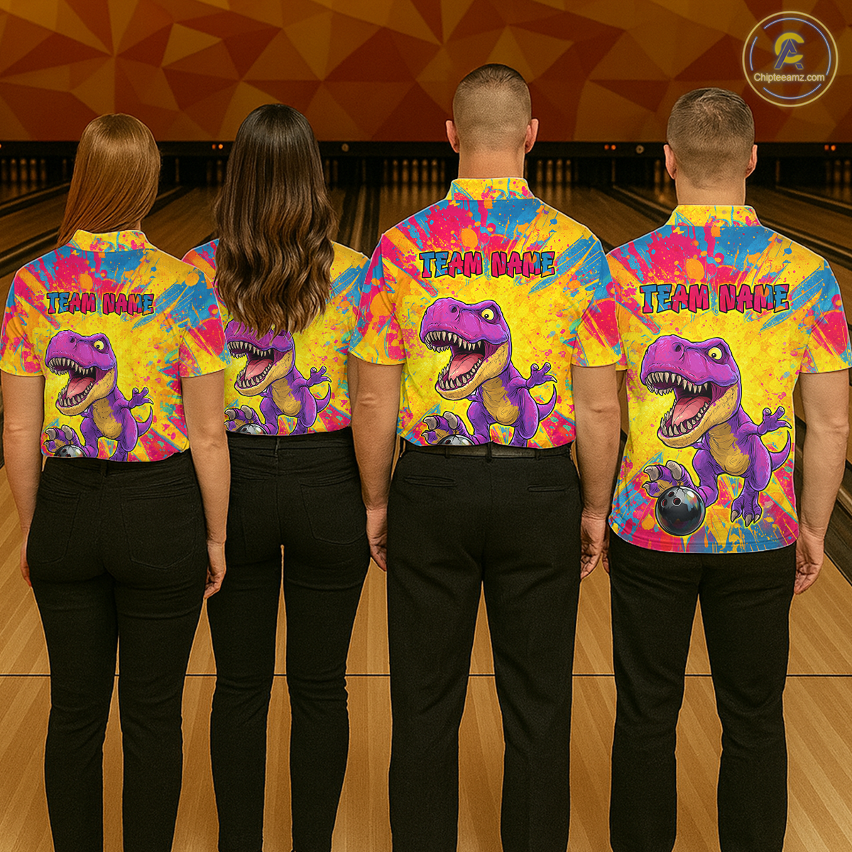 Custom Graffiti Dinosaur Bowling Jersey for Men Unisex Bowling Shirts for Team Polo & 1/4 Zip HNT240