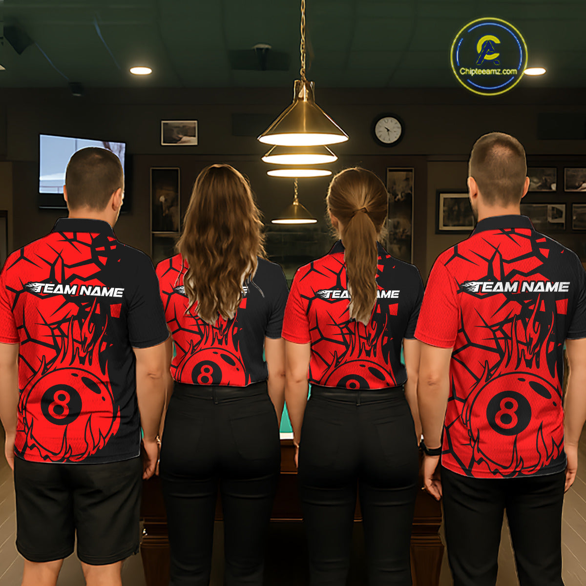 Black And Red Cracked Flaming Pool 8 Ball Men Billiard Shirt Custom Ball Billiard Team Attire NYN2625