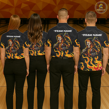 Load image into Gallery viewer, Custom Orange Flame Skull Bowling Shirt for Women Bowling Jersey League Bowling Gifts QZT842