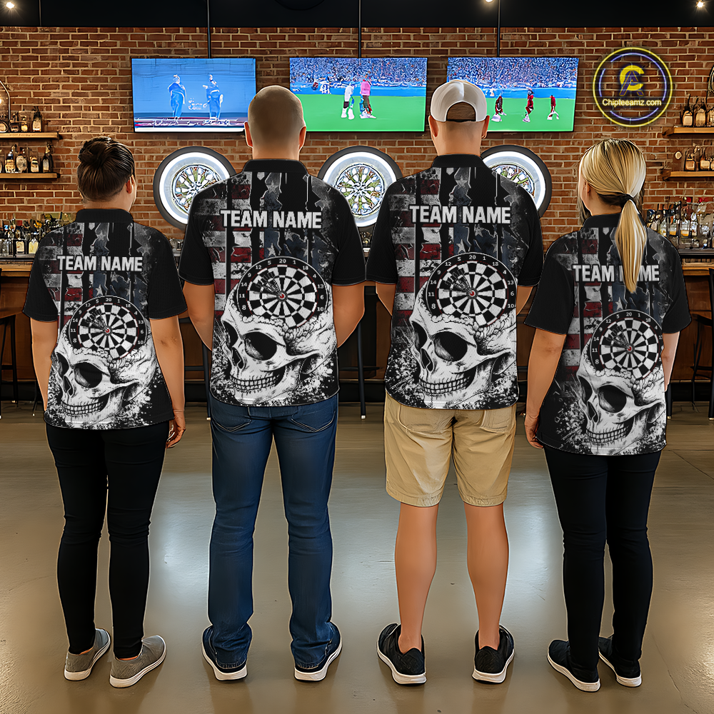Custom American Flag Skull Dart Shirt Dart Team Jersey for Women Dartboard Shirts Dart League NNT176