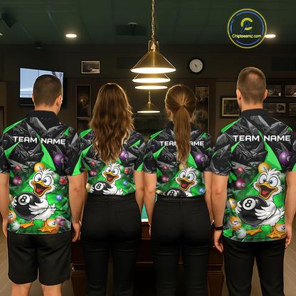 Custom Green Funny Duck 8 Ball Pool Shirts Billiard Shirt for Women Billiard Team Jersey League NNT172