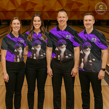 Load image into Gallery viewer, Custom Funny Cat Purple Bowling Jersey for Men Bowling Polo &amp; 1/4 Zip Bowling Team Shirts HNT198