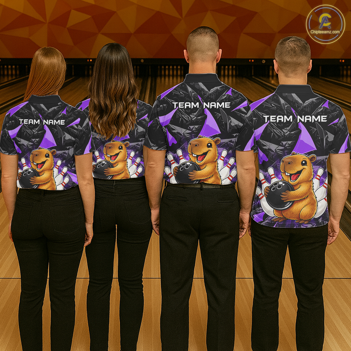 Custom Purple Capybara Bowling Jersey for Men Bowling Team Shirts Bowling Polo & 1/4 Zip HNT255