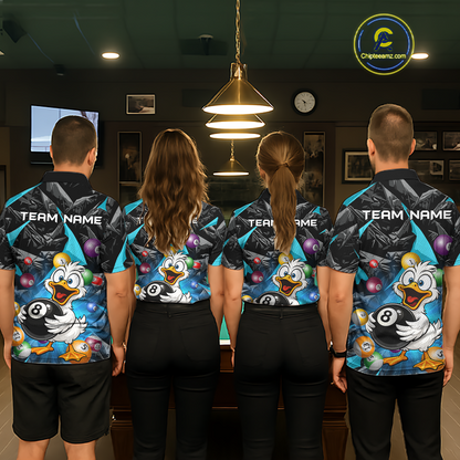 Custom Turquoise Funny Duck 8 Ball Pool Shirts Billiard Shirt for Women Billiard Team Jersey League NNT172