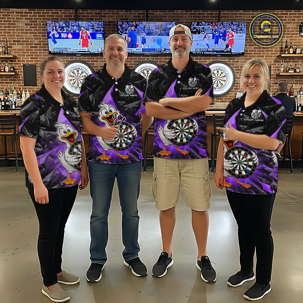Custom Purple Duck Funny Dart Shirt Dart Team Jersey for Men Dartboard Polo & 1/4Zip NNT167