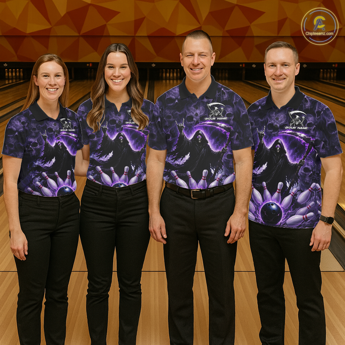 Custom Grim Reaper Bowling Shirt for Women Skull Pattern Bowling Jersey Polo &1/4 Zip QZT978