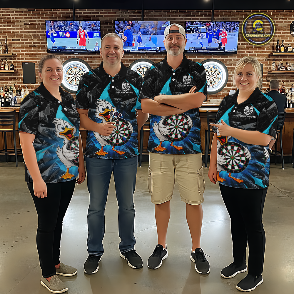 Custom Turquoise Duck Funny Dart Shirt Dart Team Jersey for Men Dartboard Polo & 1/4Zip NNT167