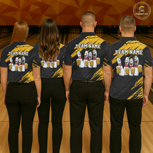 Load image into Gallery viewer, Custom Yellow Funny Bowling Tournament Jersey for Women Bowling Team Shirts Polo &amp; 1/4 Zip HNT178