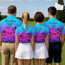 Load image into Gallery viewer, Pink Blue Neon Palm Pattern Mens Golf Polo Shirt Custom Golf Ball Blue Golf Tops, Golfer Gifts NHN0157